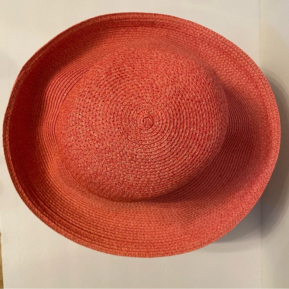ERIC JAVITS HAT PINK WIDE BRIM STRAW SUN PACKABLE SQUISHEE USA - Picture 8 of 10